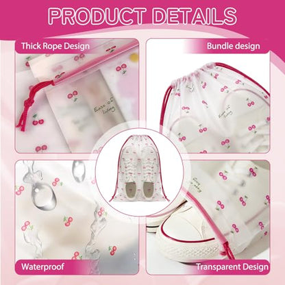 Shoe Bags for Travel, Waterproof Drawstring Shoe Bags for Packing - color: Cherry