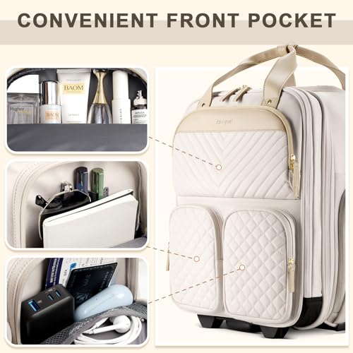 Arcoyard Underseat Carry On Luggage with Wheels, 17.3" Personal Item Bag - color: Beige