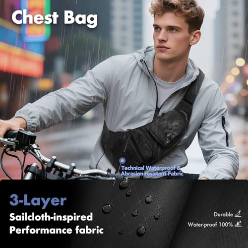 hk Sling Bag for Men with 3‑Layer Sailcloth‑Inspired Performance Fabric - color: Black