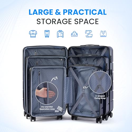 Simple Deluxe 28 Inch Expandable Hardside Carry On with Spinner Wheels & TSA Lock, ABS Hard Shell Lightweight Rolling Luggage Suitcase, Blue - color: Blue-C, size: 28 inch