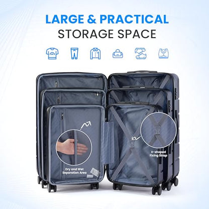 Simple Deluxe 3-Piece Luggage Sets, Suitcase with Double Spinner Wheels & TSA Lock, Hard Shell Suitcase, Expandable Rolling Lightweight Luggage, Blue - color: Blue, size: 3-Piece Set (20/24/28)