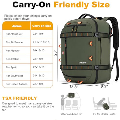 40L Travel Backpack 17.3" Laptop Carry On Duffel Flight Approved - color: Armygreen
