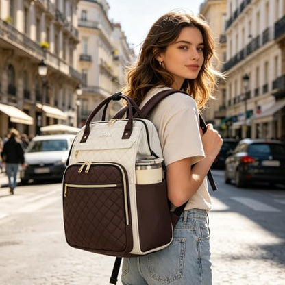 EMPSIGN 17 Inch Laptop Backpack for Women, Beige-Coffee - color: Beige/Coffee