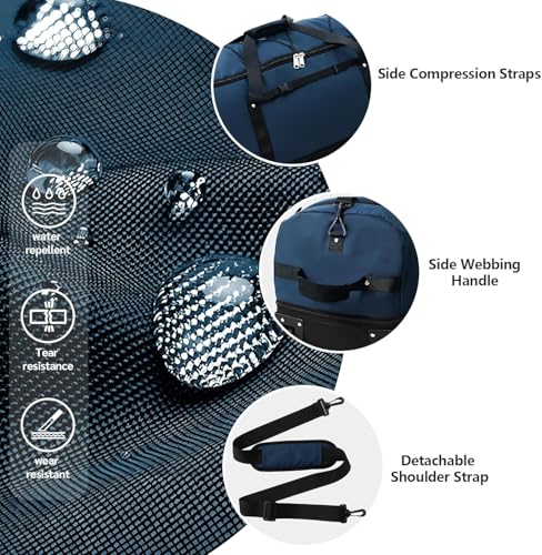 Rolling Duffle Bag with Wheels,110L/140L Expandable Soft-Sided Foldable Duffle Bag with 2 Rubber Wheels,Packable 32” Rolling Carry-On with Pockets & Compartments (Dark blue) - color: Dark blue