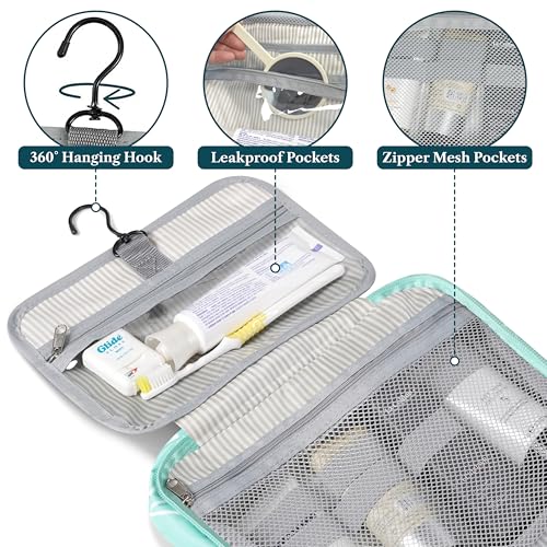 PAVILIA Hanging Toiletry Bag for Women, Portable Makeup Organizer, Teal - color: Teal Chevron