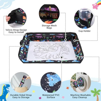 COOLBEBE Airplane Tray Table Cover, Foldable Travel Tray Cover - color: Black Dinosaur
