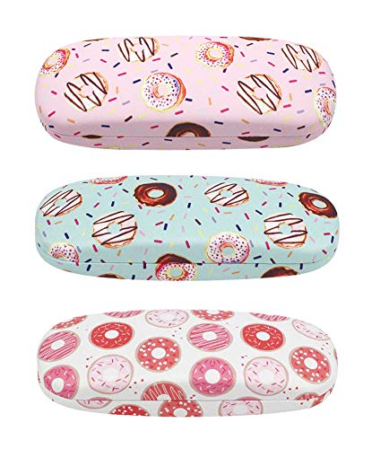 JAVOedge [4 PACK / 3 PACK], Printed Pattern Durable Hard Clamshell Eyeglass Case with Bonus Microfiber Cloth - color: Donuts Pattern, size: 3 PACK