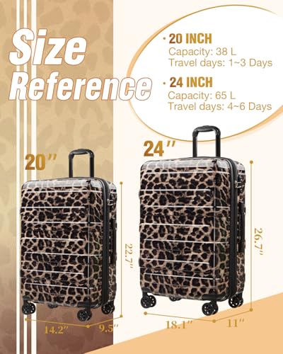 Luggage Sets 2 Piece, Hard Shell Expandable Carry on Suitcase with Spinner Wheels and TSA Lock, Lightweight Travel Luggage Set - color: Cheetah, size: 2 Piece Set (20/24inch)