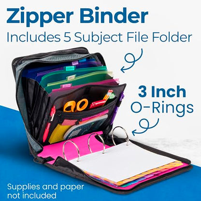 Case-it School Zipper Binder | 3-Inch O-Rings | 600-Sheet | D-146 Magenta - color: H Magenta, size: 1 Pack