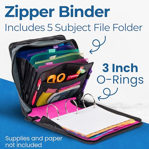 Case-it School Zipper Binder | 3-Inch O-Rings | 600-Sheet | D-146 Magenta - color: H Magenta, size: 1 Pack