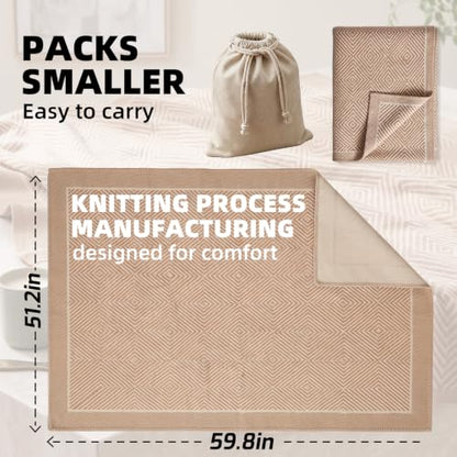 Travel Blanket Airplane - Ultra Soft & Lightweight Knit Design - color: Khaki, size: 51.2"x59.8"