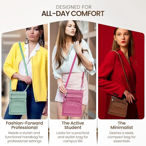 Krediz leather Crossbody Purses for Women, Multi Pocket Crossbody Purse with Adjustable Strap, Soft & Durable Leather Purse - color: Light Brown, size: X-Large