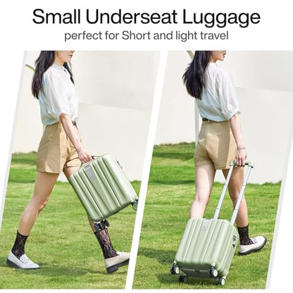 Hanke 14 Inch Underseat Carry On Luggage with Wheels Hard Shell Suitcases Carry On Bag Lightweight Small Mini Suitcase Travel Luggage for Travel（Bamboo Green） - color: Bamboo Green, size: 14 Inch