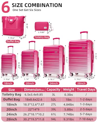 LARVENDER Luggage Sets 6 Piece Expandable Suitcases Set, Berry Sparkling - color: Berry Sparkling 6PCS, size: Family Set