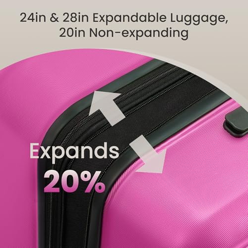 SHOWKOO G-Series Luggage set 3pcs, 100% PC Durable Hardshell Suitcase - color: Megenta, size: 3-Piece Set (20/24/28in)