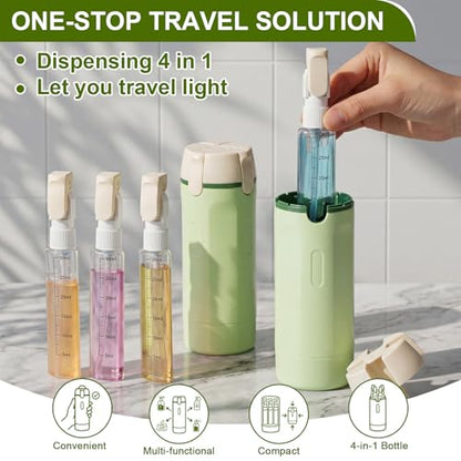 Domensi 2 Pack 4 in 1 Travel Dispenser, Green - color: Green