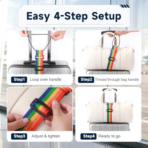 2 Pack Luggage Connector Straps for Suitcases 25 Colors, Adjustable Elastic Travel Bag Strap with Dual Stability Design, Add-a-Bag Hands-Free Luggage Belt, Fits Most Carry-On & Checked Luggage - color: Boho Blue
