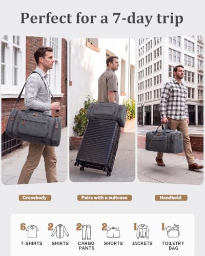 Gonex Canvas Duffle Bag, Expandable 60L Travel Overnight Weekender Bag - color: Grey, size: X-Large-60L (With Toiletry Bag)