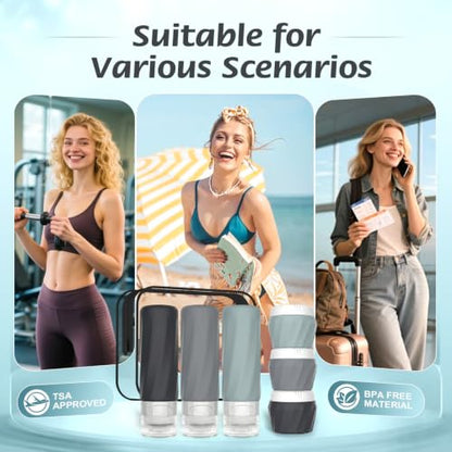 6Pcs Travel Bottles for Toiletries, Silicone Travel Size Containers Set - color: GRAY