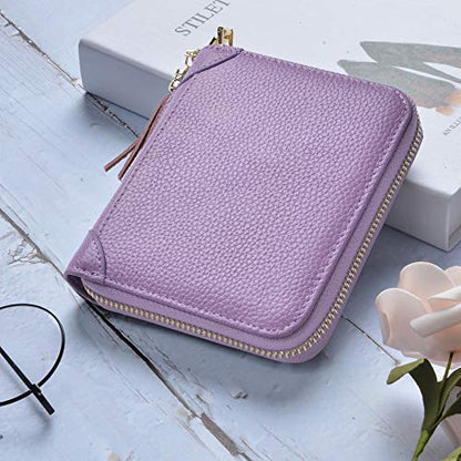 Easyoulife Womens Credit Card Holder Wallet Zip Leather Card Case RFID Blocking (Light Purple) - color: Light Purple