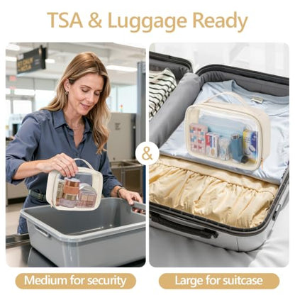 PACKISM Clear Makeup Bag Travel - Velvet Side TSA Approved Toiletry Bag - color: 01 Creamy Off-White, size: Full Vacation (Mixed Sizes)