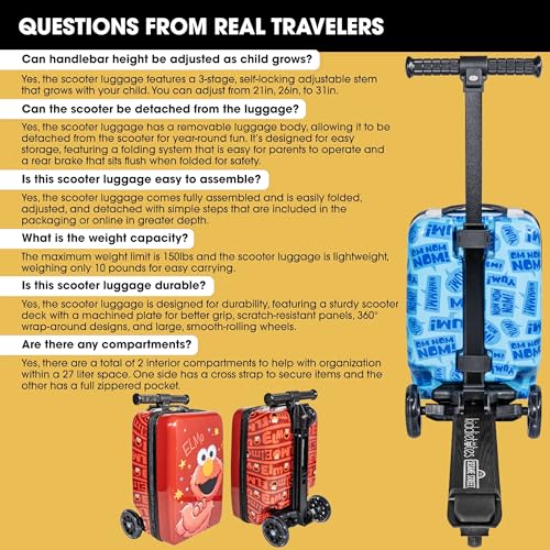 KIDDIETOTES Sesame Street Detachable Scooter Luggage, Ride-On Carry-On - style: Cookie Monster