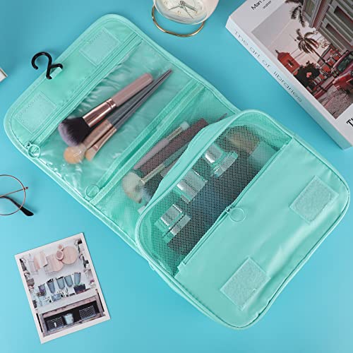 Hanging Toiletry Bag for Women, Portable Mint Green Travel Summer Beach Bag - color: Turquoise