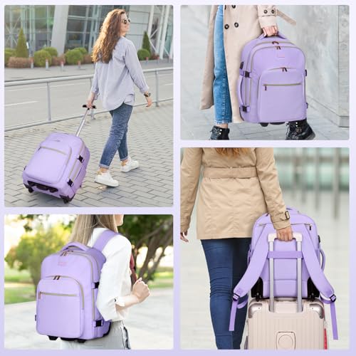 DEVPNR Rolling Backpack for Women, Travel Backpack with Wheels, TaroPurple - color: Taro Purple