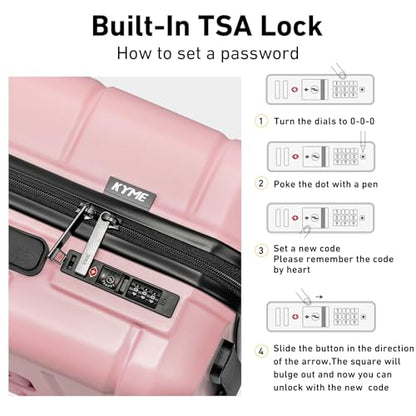 KYME 28 Inch Luggage with Wheels Hardshell Large Suitcase Lightweight Big Checked Luggage with TSA Lock Travel Rolling Suitcase for Women Men Pink - color: Light Pink, size: Checked-Large 28-Inch