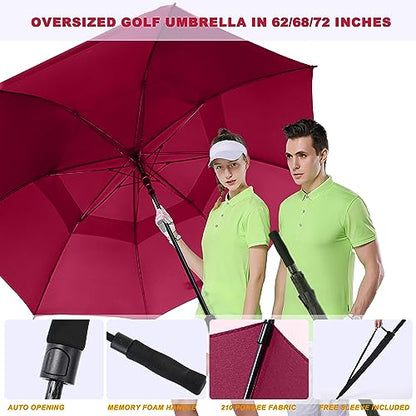 54/62/68/72 Inch Large Golf Umbrella Windproof Auto Open for Rain - color: Burgundy, size: 62 Inch