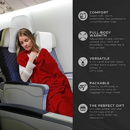Zero Grid Lightweight Airplane & Travel Blanket with Foot Pockets, Red - color: Red