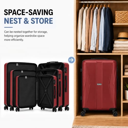 20/24/28 Inch Hardshell Suitcase Set, ABS Luggage Set with TSA Lock 5 Piece - color: Red