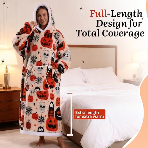 Capecage Long Wearable Blanket Hoodie with Big Pocket,Gift for Women or Men - color: Pumpkin2