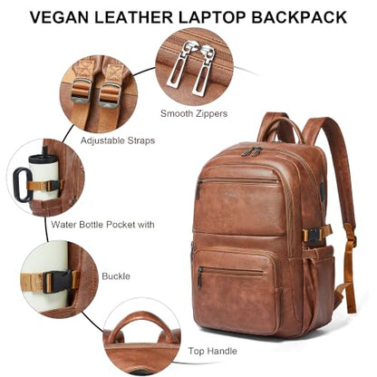 Leather Laptop Backpack for Women with RFID Wristlet Purse, Fits 17" Laptop - color: Black