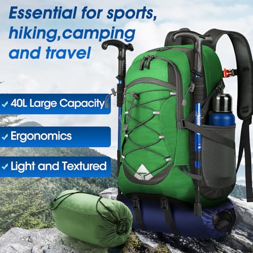 IGOLUMON Hiking Backpack 40L Packable Lightweight Camping Daypack Men Women - color: Grass Green