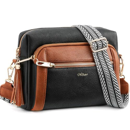 Vegan Leather Crossbody Bags for Women Anti theft Purses and Handbag - color: Black & Brown