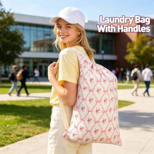 Laundry Bag Backpack for Dorm & Travel, 29 x 18" Large Dirty Bag - color: Rose Bow
