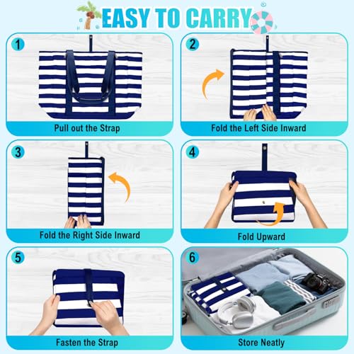 Extra Large Beach Bags for Women Waterproof Sandproof Beach Tote Bag - color: Navy Blue and White