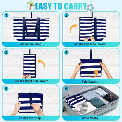 Extra Large Beach Bags for Women Waterproof Sandproof Beach Tote Bag - color: Navy Blue and White