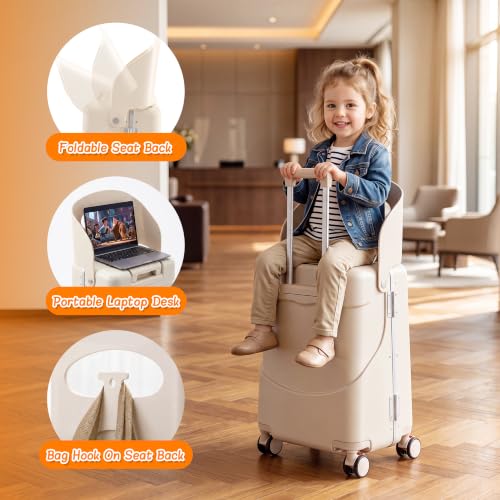 20" Ride-On Suitcase with Seat for Kids & Adults - color: Beige