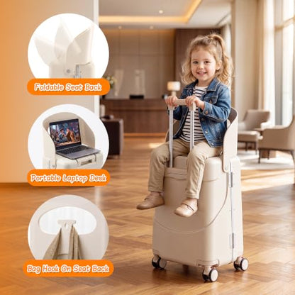 20" Ride-On Suitcase with Seat for Kids & Adults - color: Beige