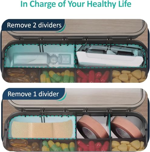 Fullicon Moisture Proof Travel Pill Organizer, 12 Large Compartments, Black