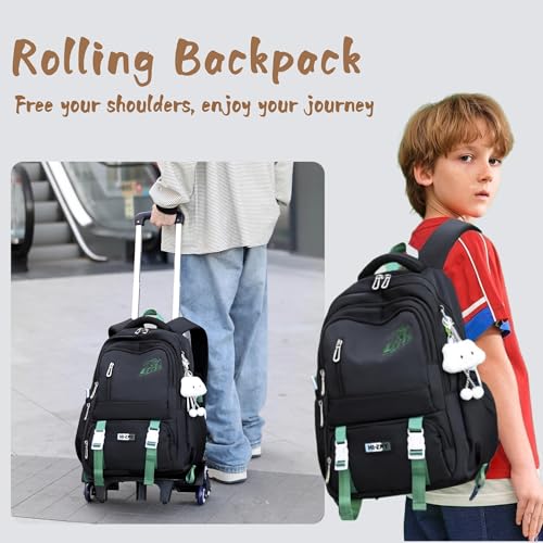 Girls Boys Rolling Backpack, Elementary Middle School Kids Bookbag Roller Backpack for Boys Girls with 2 Wheels, Brown - color: 2 Wheels-01-brown, style: 2 Wheels