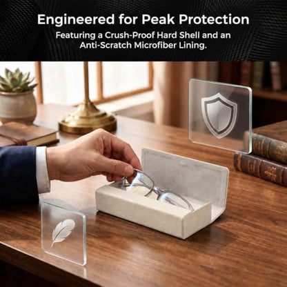 Double Sided Glasses Case Hard Shell,Sunglasses Case & Eyeglass Case with Cleaning Cloth & Storage Pouch - color: Off-white