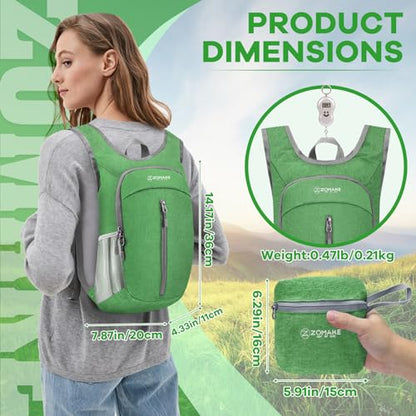 ZOMAKE Lightweight Packable Backpack, 10L Small Foldable Daypack for Hiking - color: Dark Green A1, size: 10L