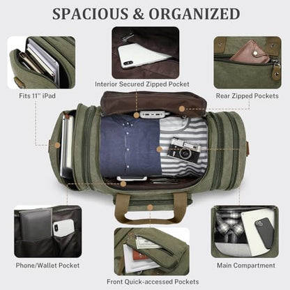 Gonex Canvas Duffle Bag, Expandable 60L Travel Overnight Weekender Bag - color: Army Green, size: X-Large-60L (Without Shoe Compartment)