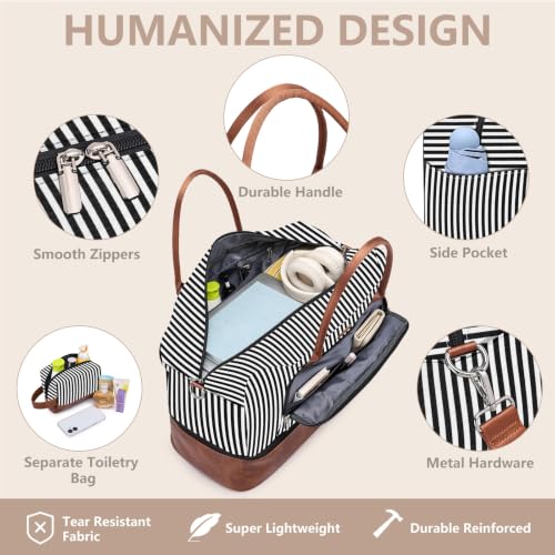 Large Women Travel Weekender Bag: Carry on Duffle with Shoe Compartment - color: 02 Black Striped