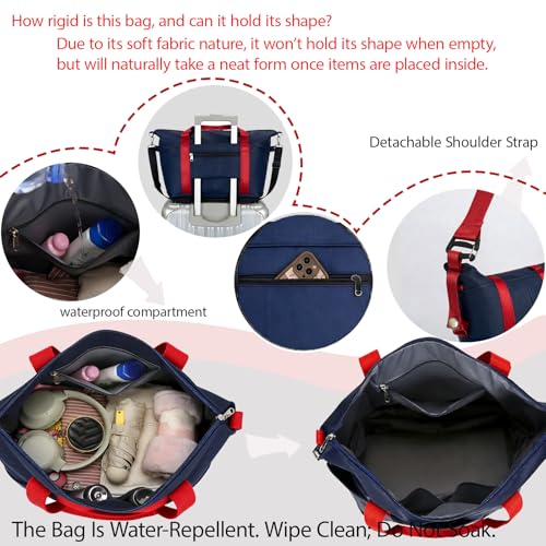 Travel Rolling Duffel Bag with Removable Wheels,Expandable Foldable Carry-On Luggage for Trip or Hospitalization - color: Red&Navy Blue