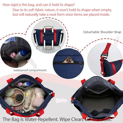 Travel Rolling Duffel Bag with Removable Wheels,Expandable Foldable Carry-On Luggage for Trip or Hospitalization - color: Red&Navy Blue