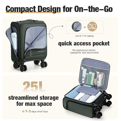 17 Inch Underseat Carry on Luggage with Removable Spinner Wheels - color: Green, size: 17 inch_Underseat